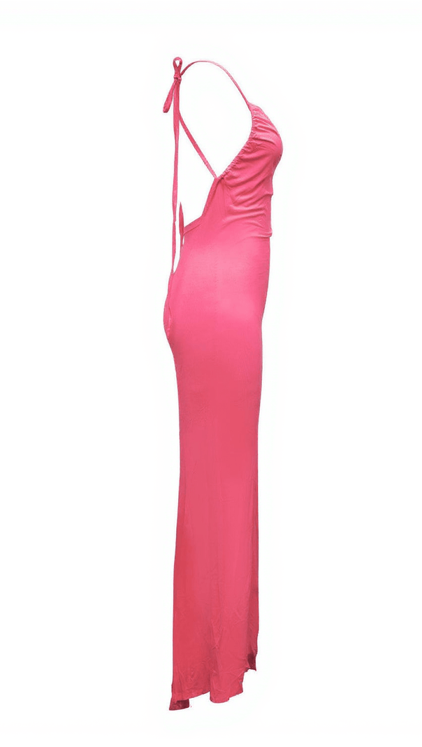 AIIZIE AGATHA BACKLESS RUCHED MAXI DRESS IN PINK - product image