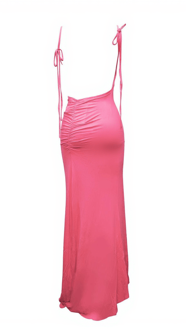 AIIZIE AGATHA BACKLESS RUCHED MAXI DRESS IN PINK - product image