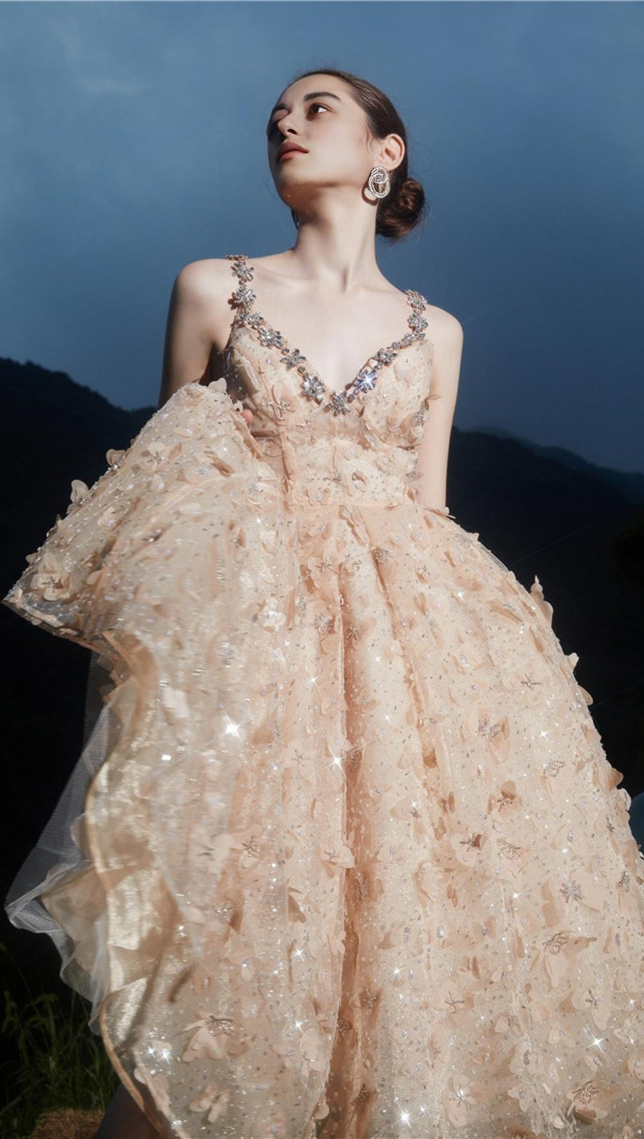 SEQUIN BUTTERFLY EMBELLISHED CRYSTAL MIDI DRESS