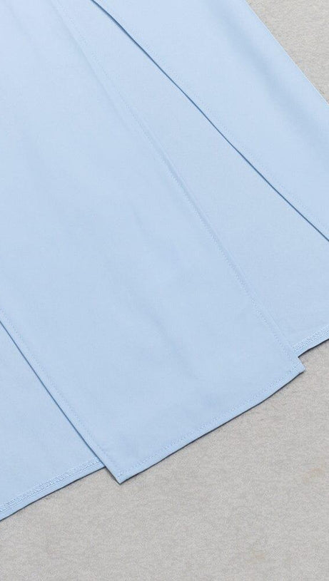 LIGHT BLUE BACKLESS SUSPENDER TIGHT SLIT DRESS