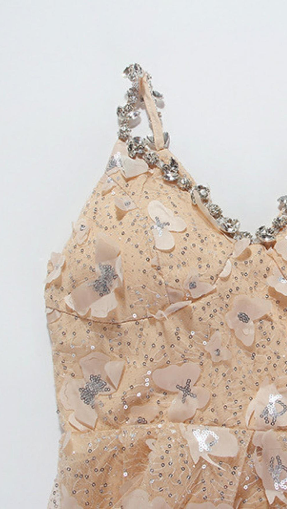 SEQUIN BUTTERFLY EMBELLISHED CRYSTAL MIDI DRESS