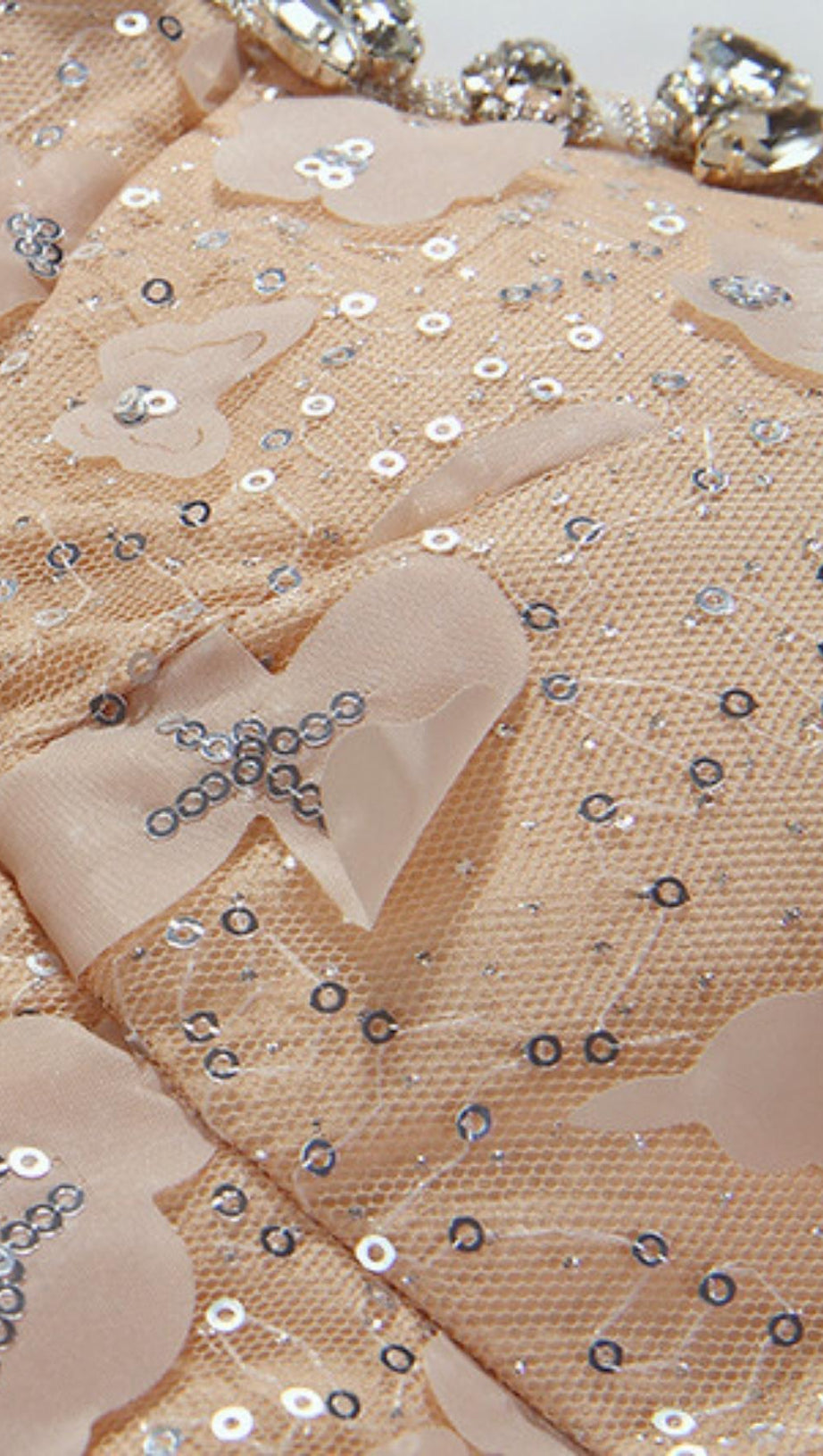 SEQUIN BUTTERFLY EMBELLISHED CRYSTAL MIDI DRESS