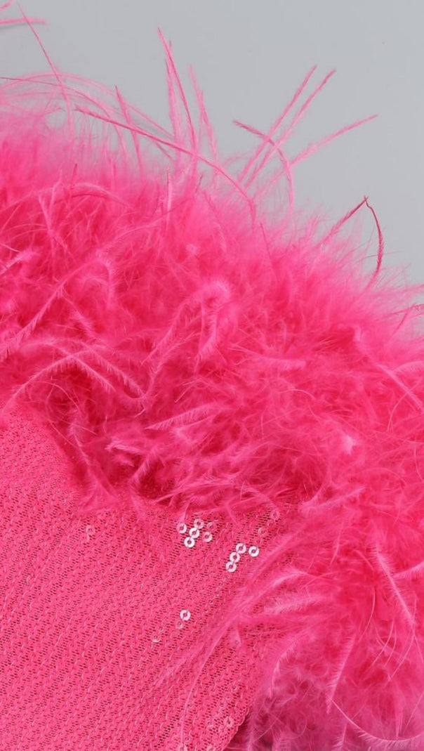 AIIZIE SEQUIN FEATHER STRAPLESS MINI DRESS IN PINK - product image
