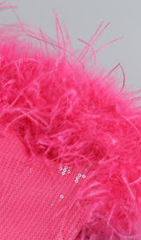 SEQUIN FEATHER STRAPLESS MINI DRESS IN PINK