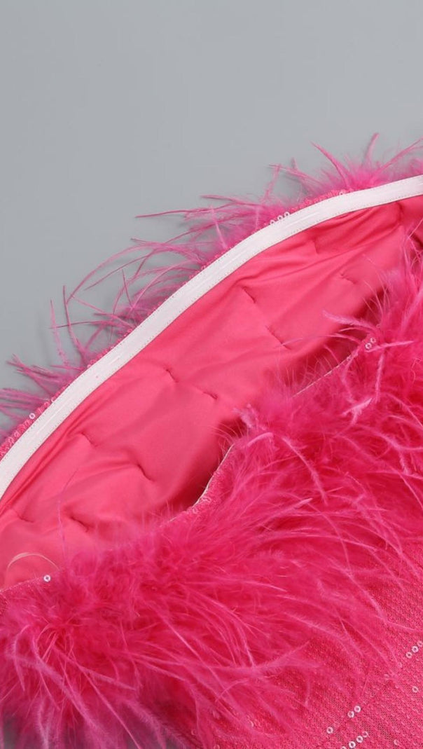 AIIZIE SEQUIN FEATHER STRAPLESS MINI DRESS IN PINK - product image