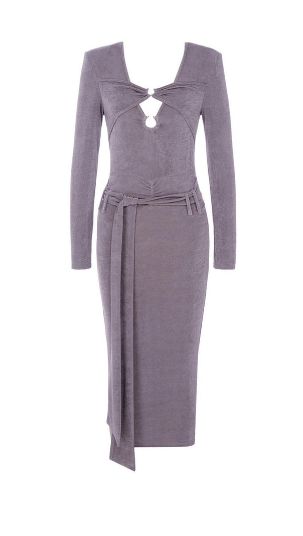AIIZIE KNIT CUTOUT LONG SLEEVES MIDI DRESS IN PURPLE - product image