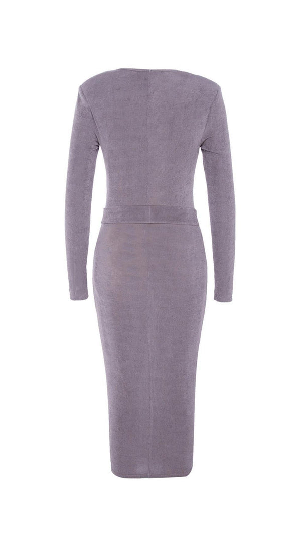 AIIZIE KNIT CUTOUT LONG SLEEVES MIDI DRESS IN PURPLE - product image