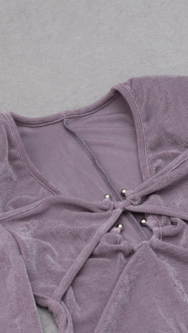AIIZIE KNIT CUTOUT LONG SLEEVES MIDI DRESS IN PURPLE - product image