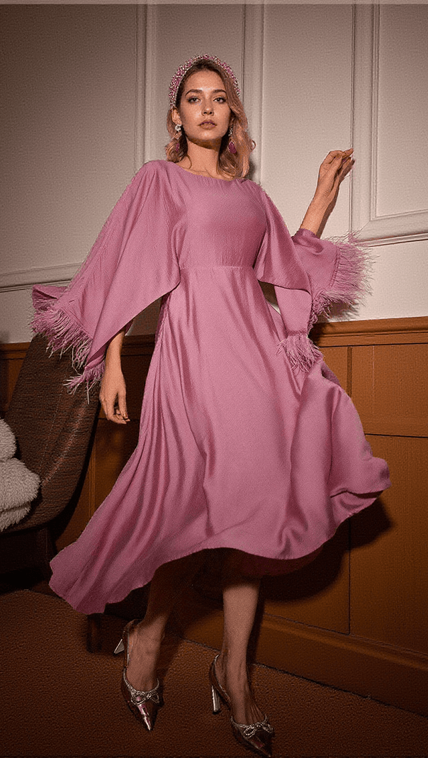 AIIZIE LEWIS FEATHER FRINGE MIDI DRESS - product image
