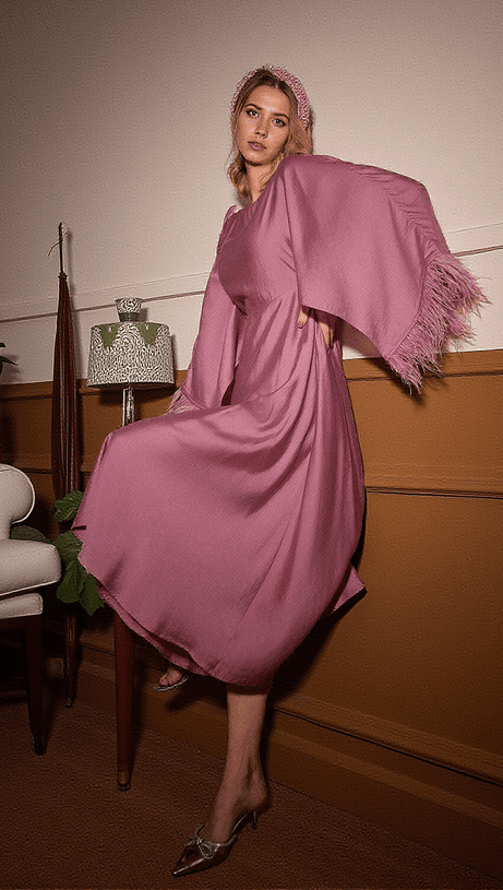 ABITO MIDI CON FRANGE DI PIUME LEWIS