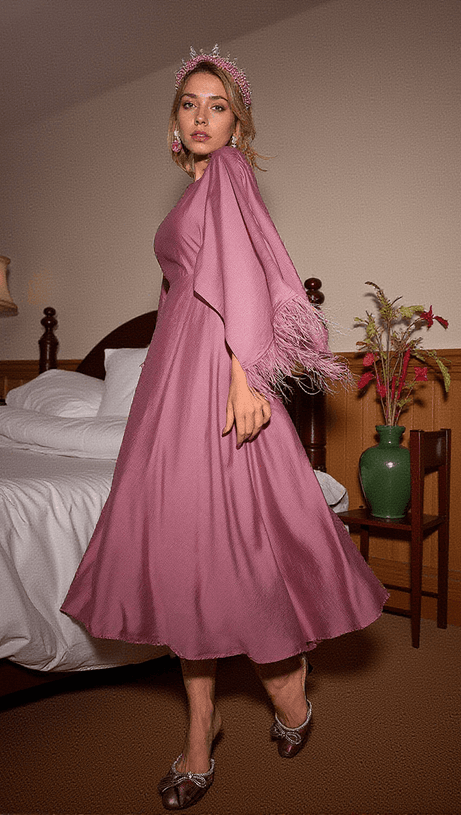 ABITO MIDI CON FRANGE DI PIUME LEWIS