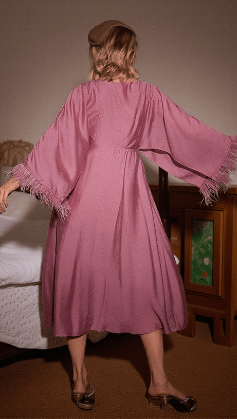 ABITO MIDI CON FRANGE DI PIUME LEWIS