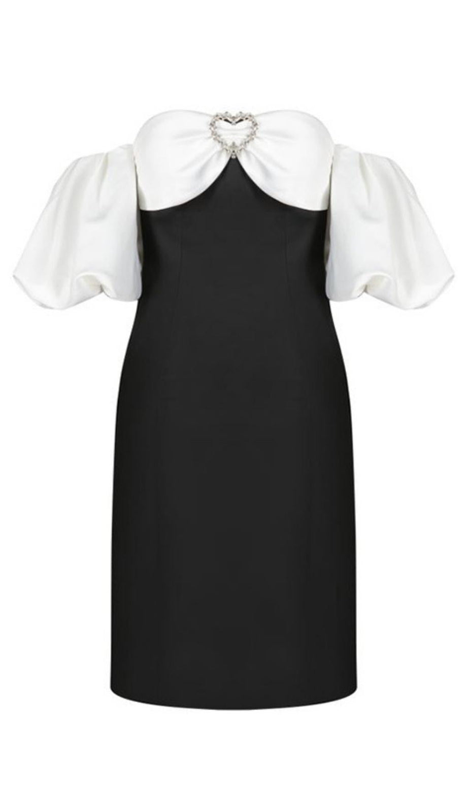 MINI ABITO PATCHWORK BIANCO E NERO CON SPALLE SCOPERTE