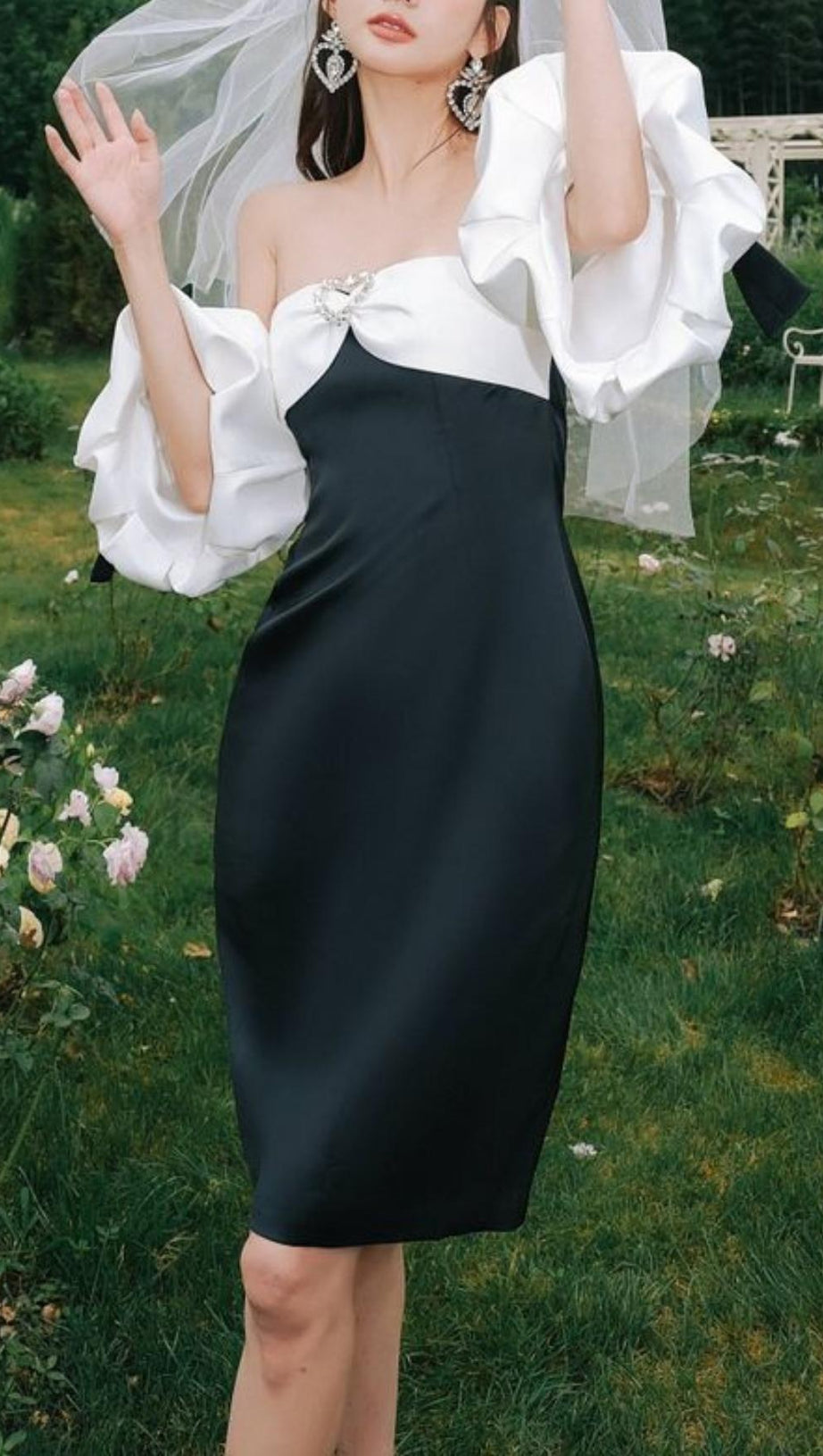 OFF SHOULDER BLACK AND WHITE PATCHWORK MINI DRESS