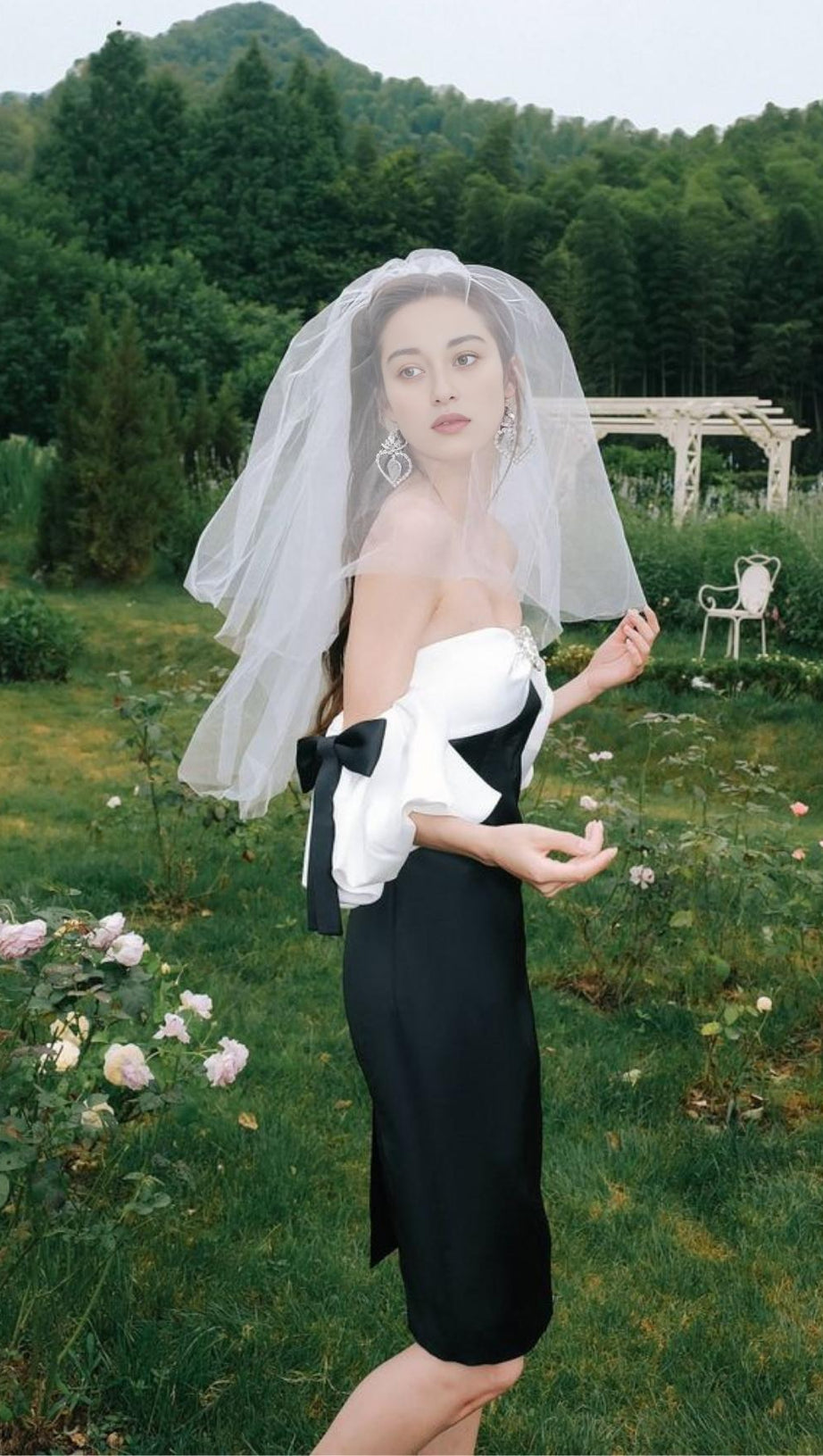 OFF SHOULDER BLACK AND WHITE PATCHWORK MINI DRESS