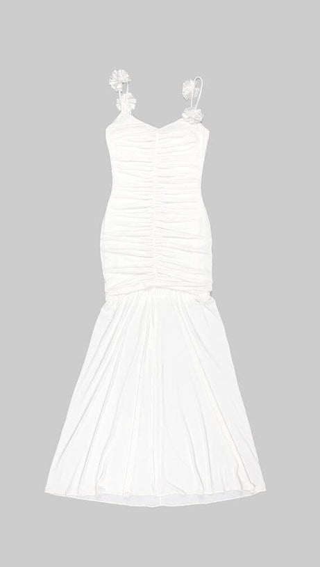 WHITE FLORAL SUSPENDER MAXI DRESS