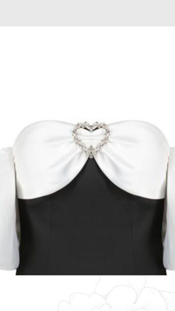 AIIZIE OFF SHOULDER BLACK AND WHITE PATCHWORK MINI DRESS - product image