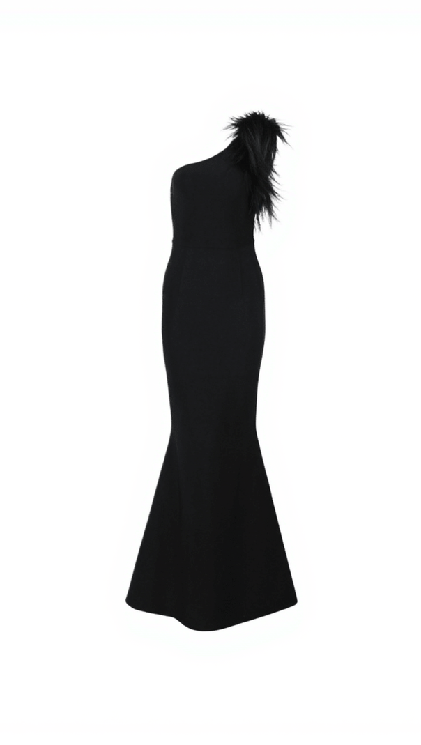 AIIZIE MINA ONE SHOULDER FEATHER TRIMMED BANDAGE DRESS - product image