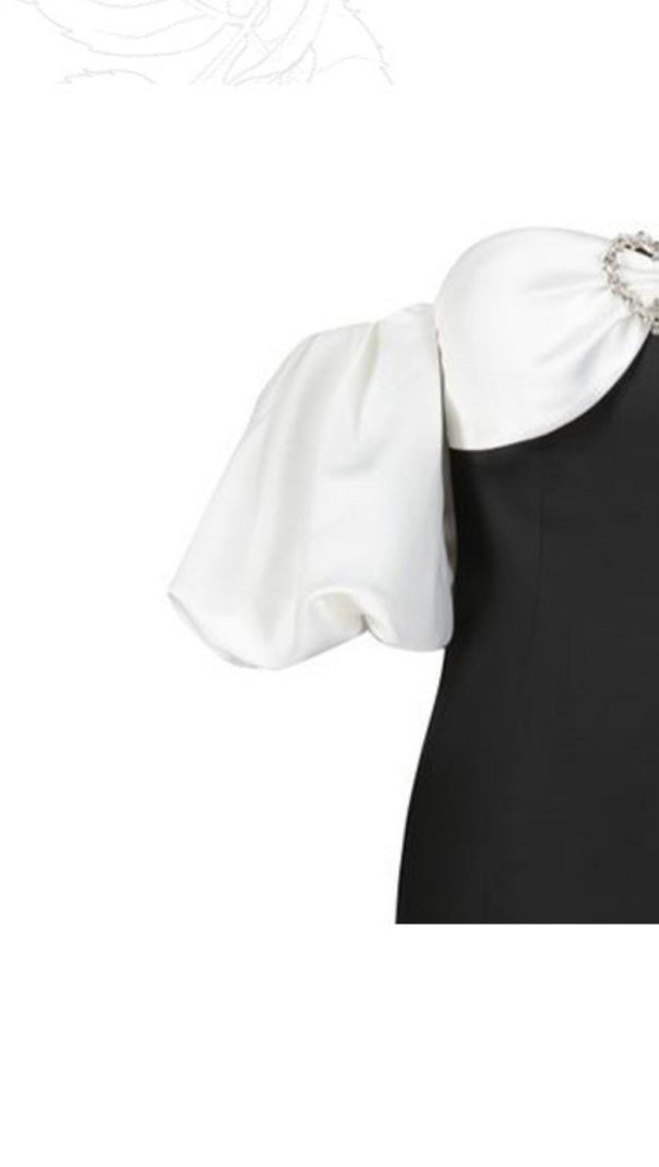 AIIZIE OFF SHOULDER BLACK AND WHITE PATCHWORK MINI DRESS - product image