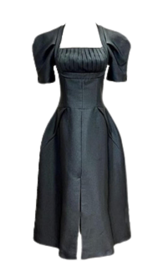 AIIZIE SQUARE NECK PUFF SLEEVE DRESS IN BLACK - product image