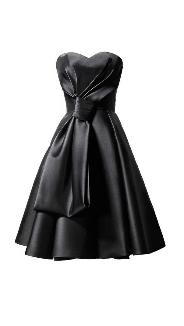 AIIZIE STRAPLESS SATIN MIDI DRESS IN BLACK - product image