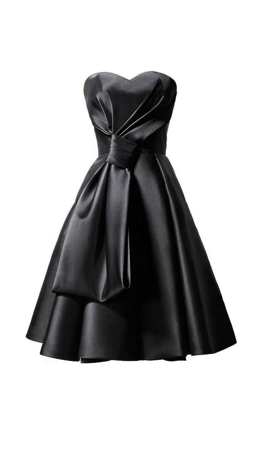 ABITO MIDI IN RASO SENZA SPALLINE NERO