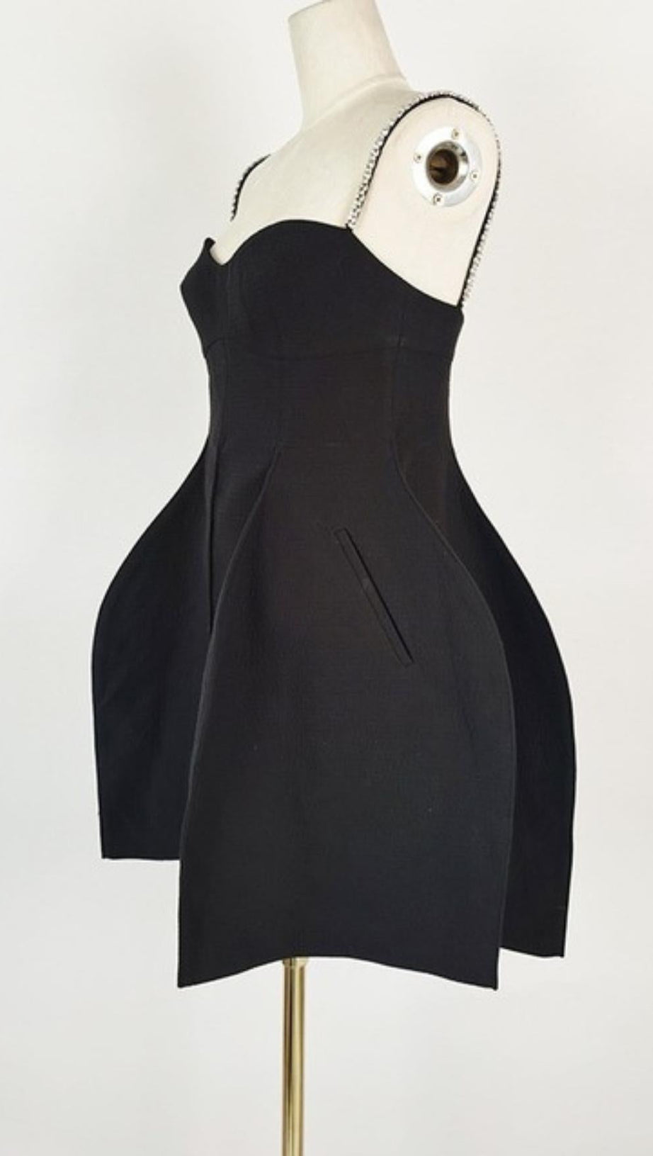 MINI ABITO PEPLUM CON STRASS NERO