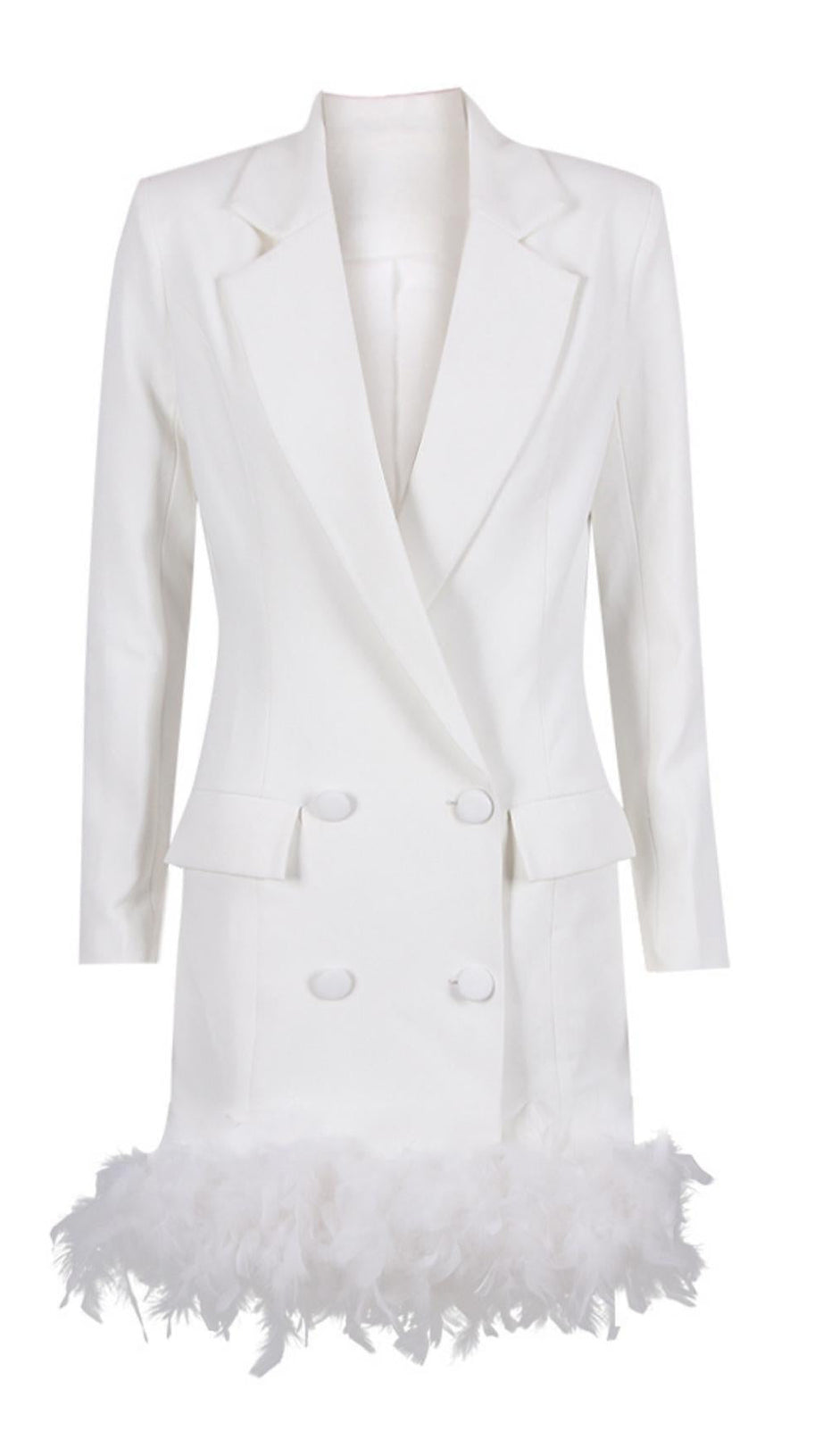 WHITE FEATHER LONG SLEEVE BLAZER MINI DRESS