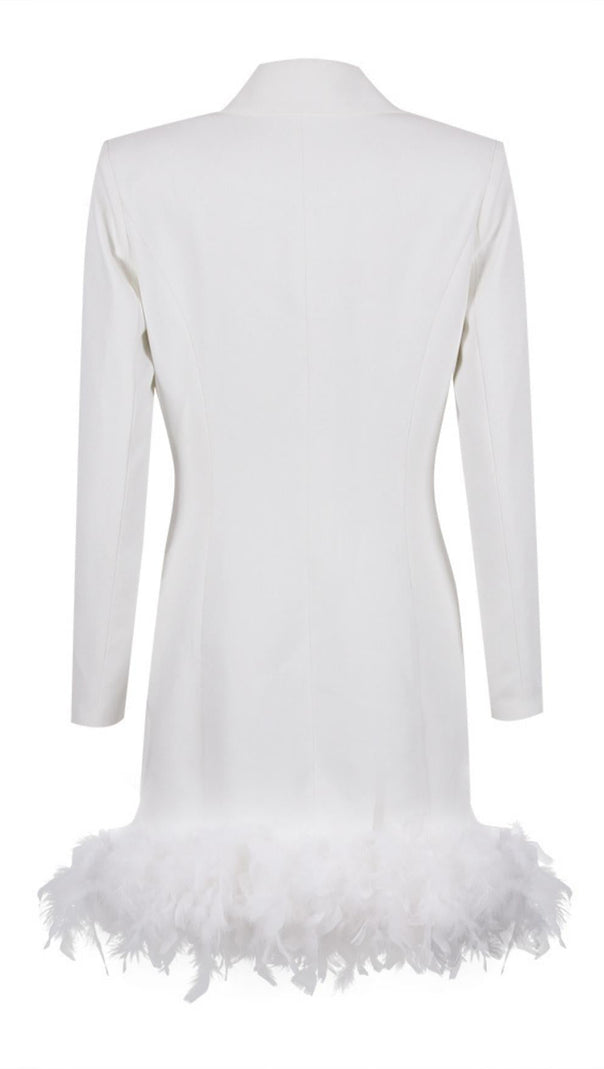 AIIZIE WHITE FEATHER LONG SLEEVE BLAZER MINI DRESS - product image