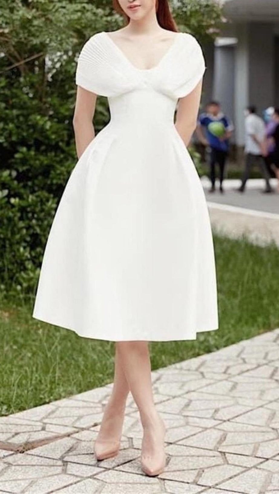 V NECK SLINKY MIDI DRESS