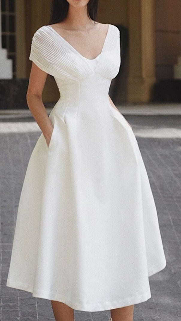 AIIZIE V NECK SLINKY MIDI DRESS - product image