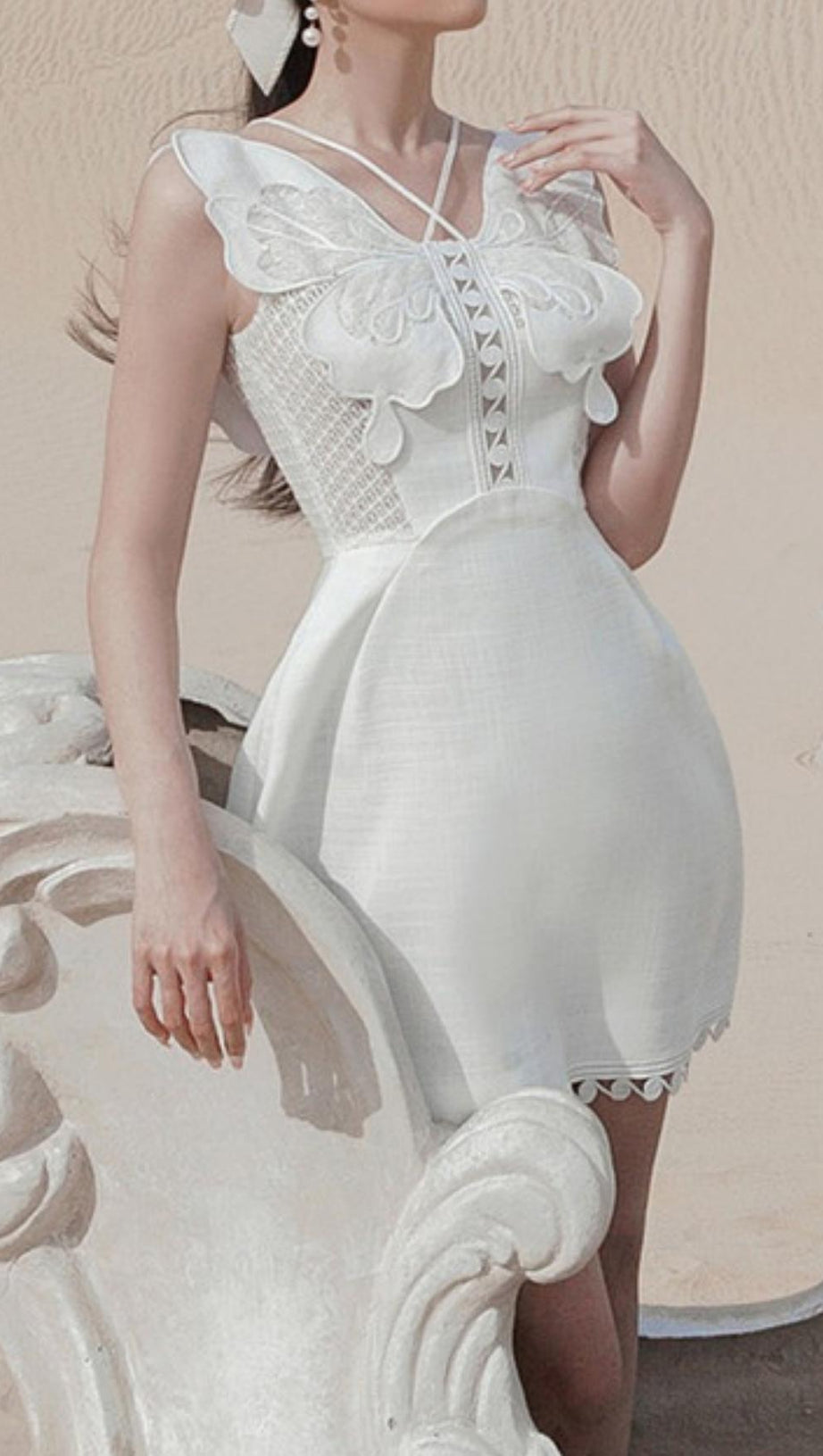 WHITE BUTTERFLY EMBROIDERY MINI DRESS