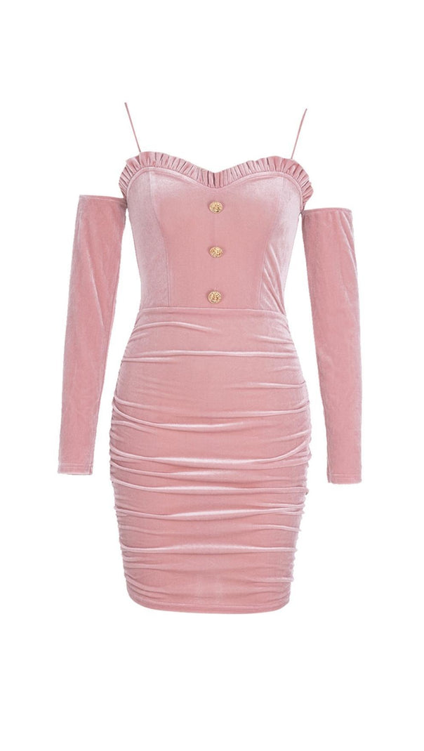 AIIZIE PINK LONG SLEEVE VELVET MINI DRESS - product image