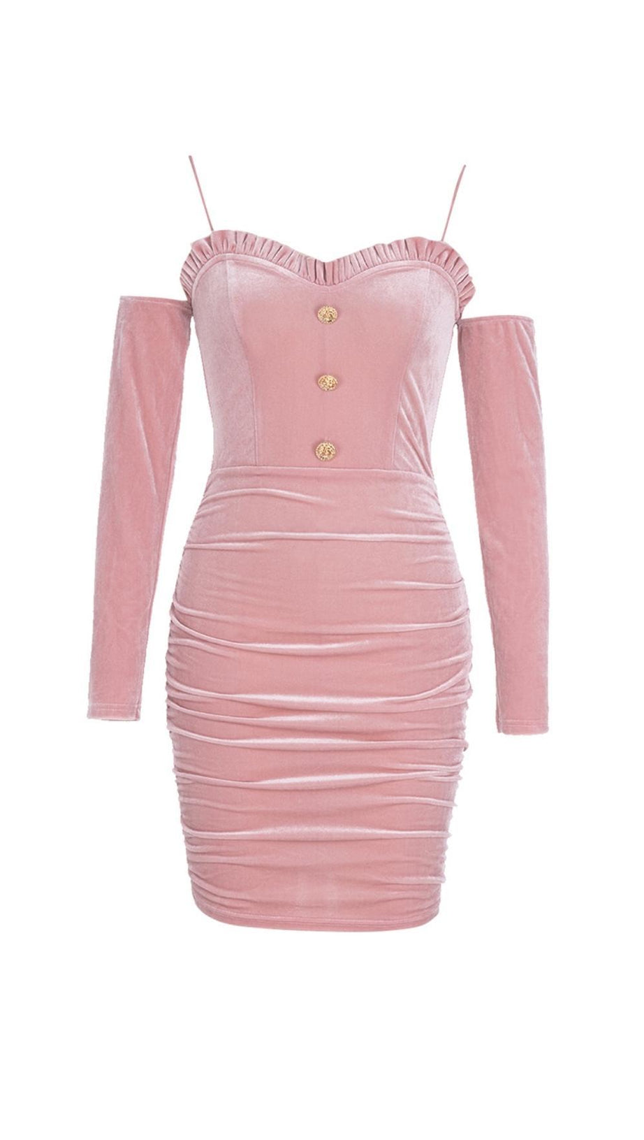PINK LONG SLEEVE VELVET MINI DRESS