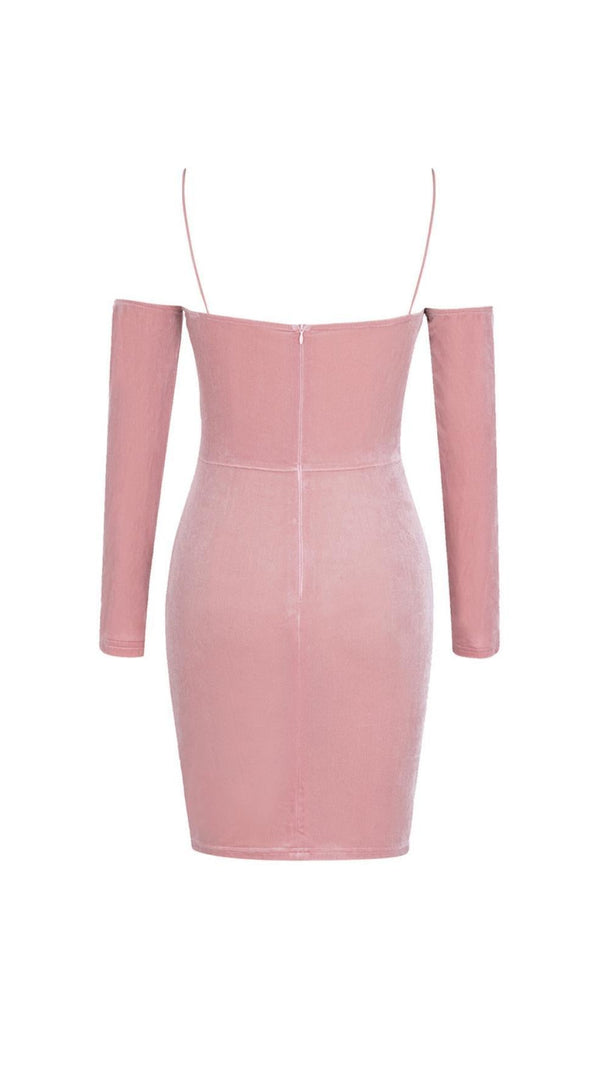 AIIZIE PINK LONG SLEEVE VELVET MINI DRESS - product image
