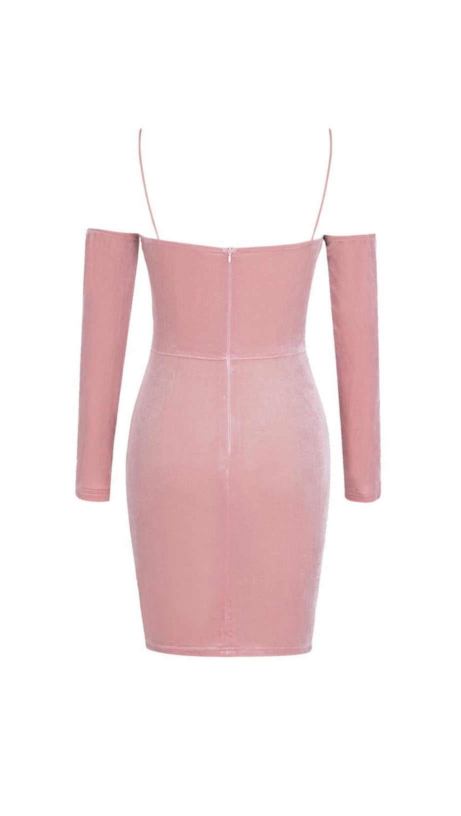 PINK LONG SLEEVE VELVET MINI DRESS
