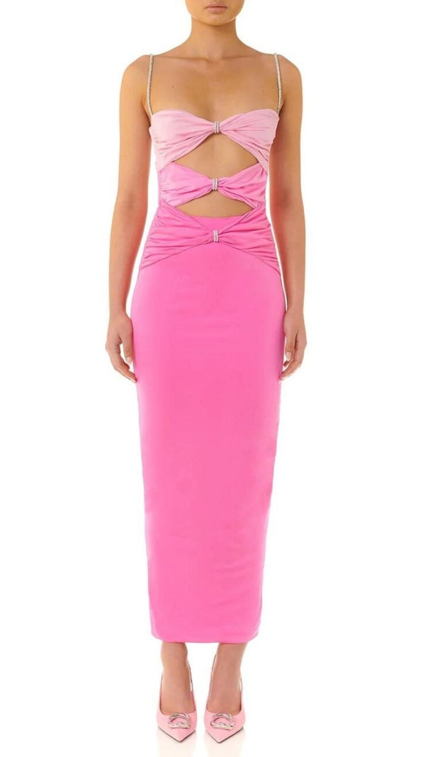 Gradient Pink Hollow Out Maxi Dress