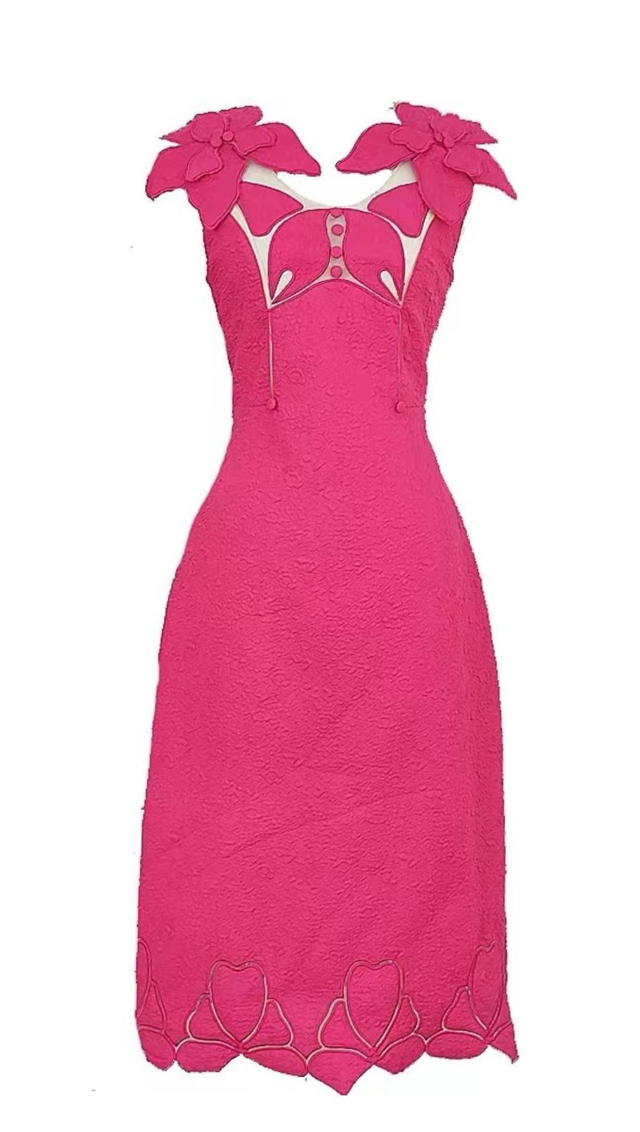 PINK JACQUARD EMBROIDERY MIDI DRESS