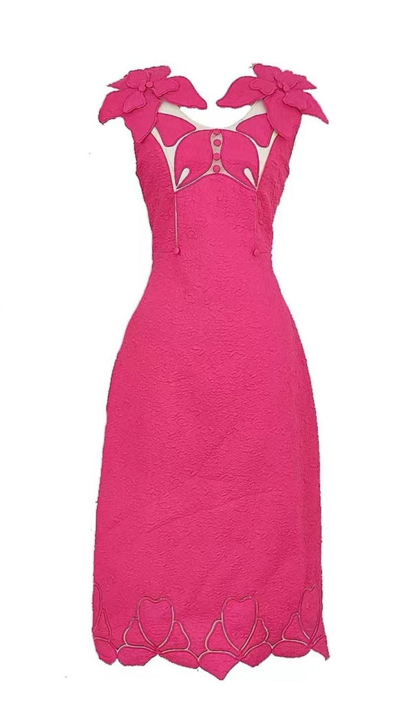 PINK JACQUARD EMBROIDERY MIDI DRESS