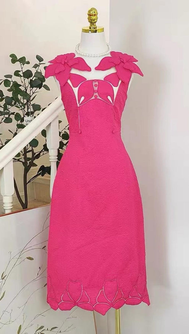 AIIZIE PINK JACQUARD EMBROIDERY MIDI DRESS - product image