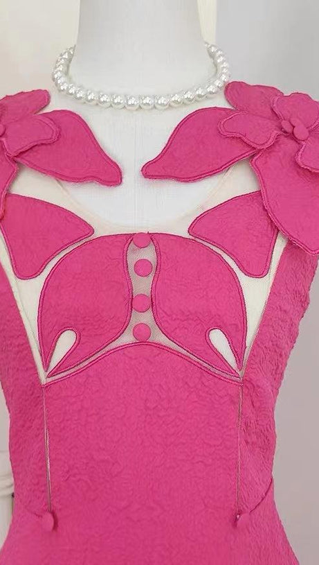 PINK JACQUARD EMBROIDERY MIDI DRESS