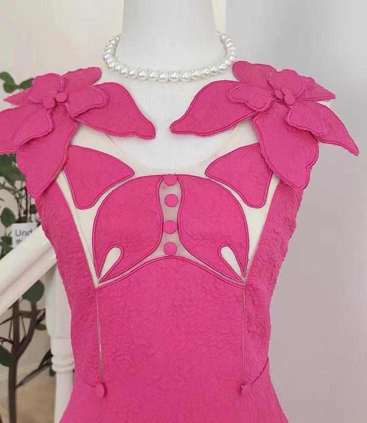 AIIZIE PINK JACQUARD EMBROIDERY MIDI DRESS - product image
