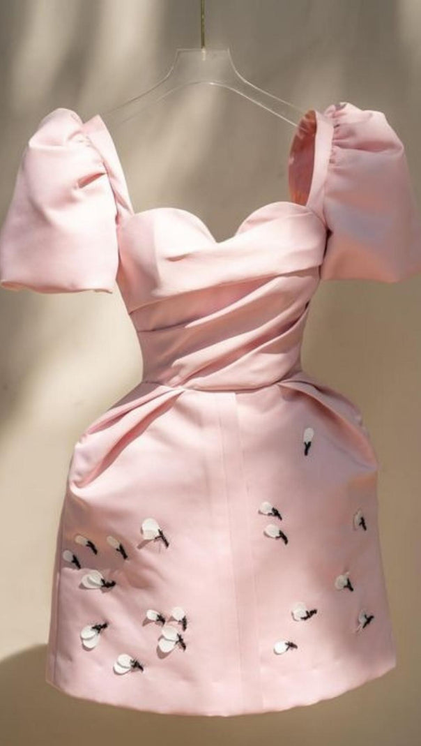AIIZIE PINK PRINCESS SLEEVES RUCHED MINI DRESS - product image