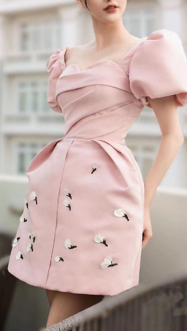 AIIZIE PINK PRINCESS SLEEVES RUCHED MINI DRESS - product image