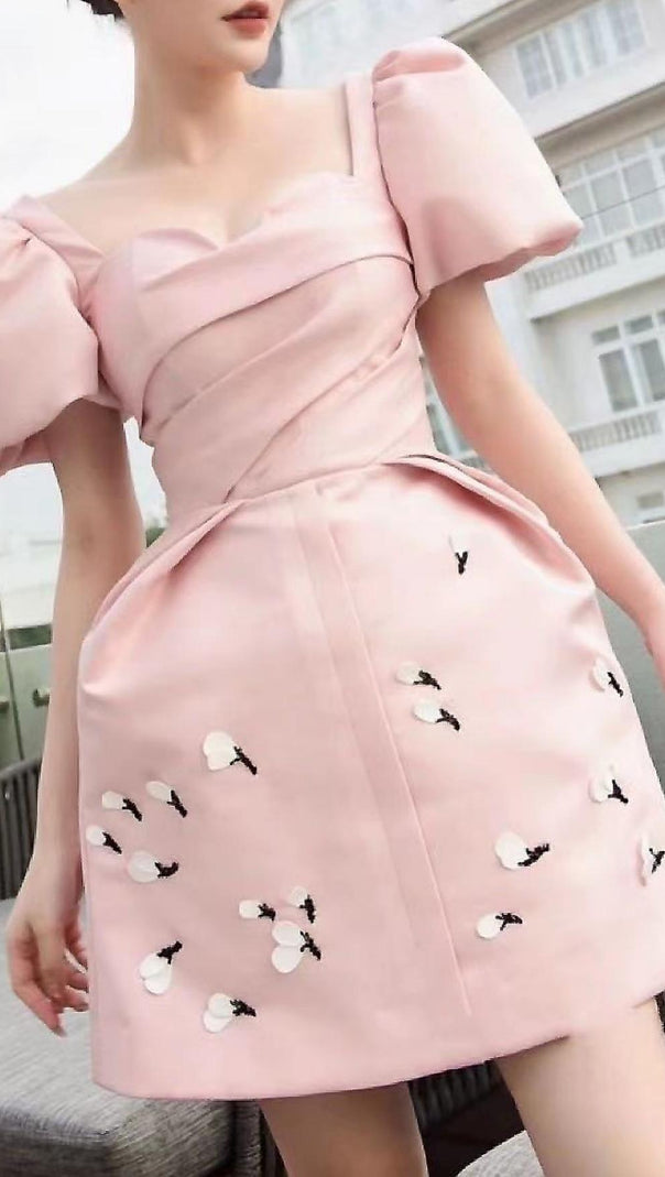 AIIZIE PINK PRINCESS SLEEVES RUCHED MINI DRESS - product image