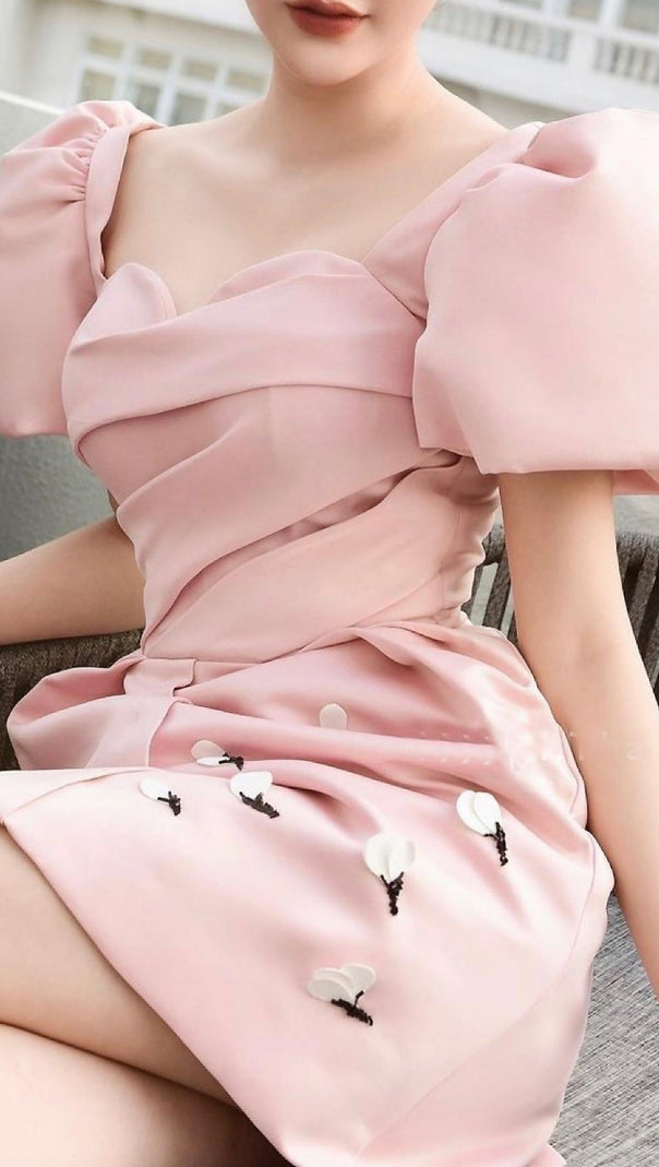 AIIZIE PINK PRINCESS SLEEVES RUCHED MINI DRESS - product image