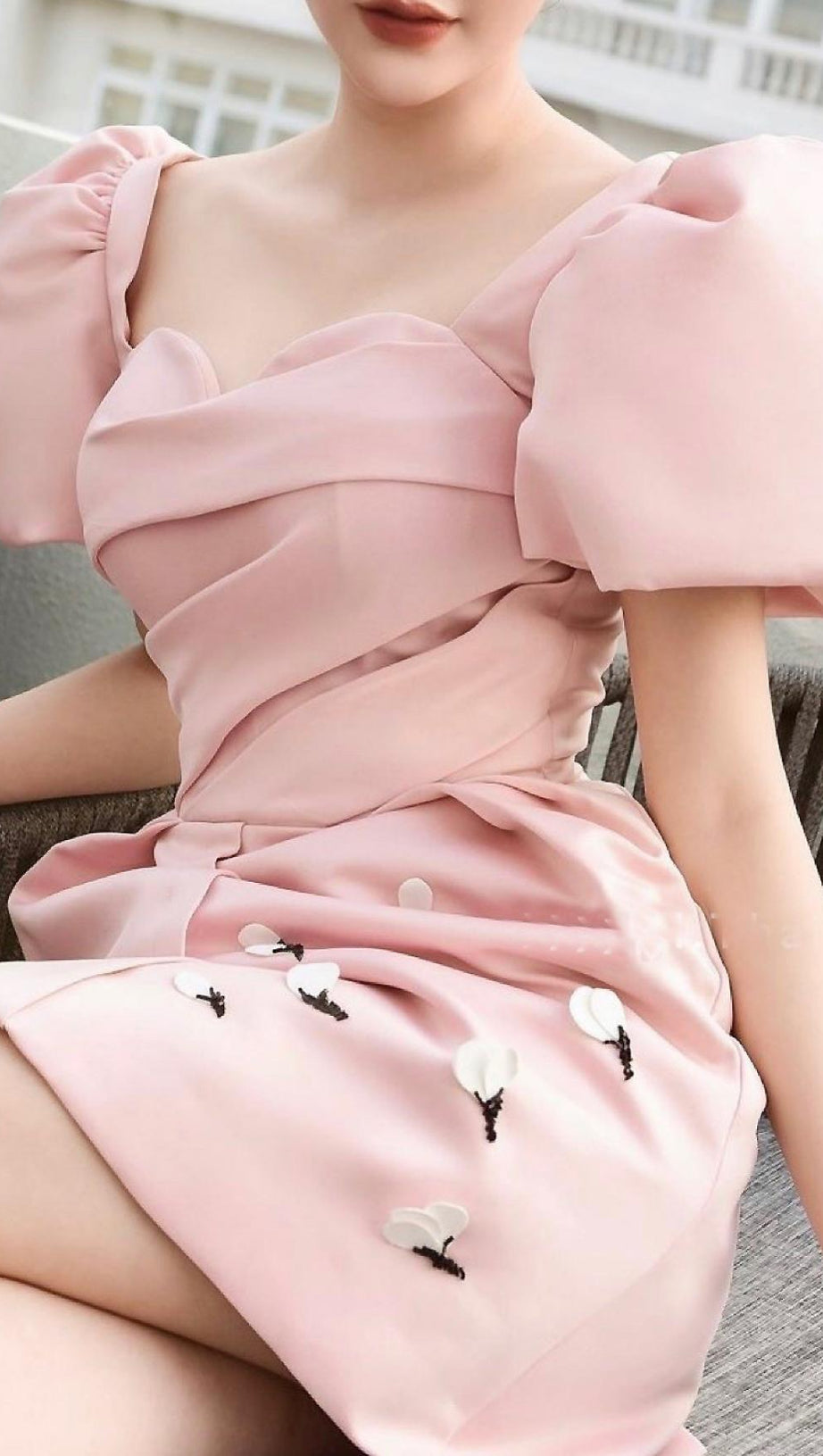 PINK PRINCESS SLEEVES RUCHED MINI DRESS