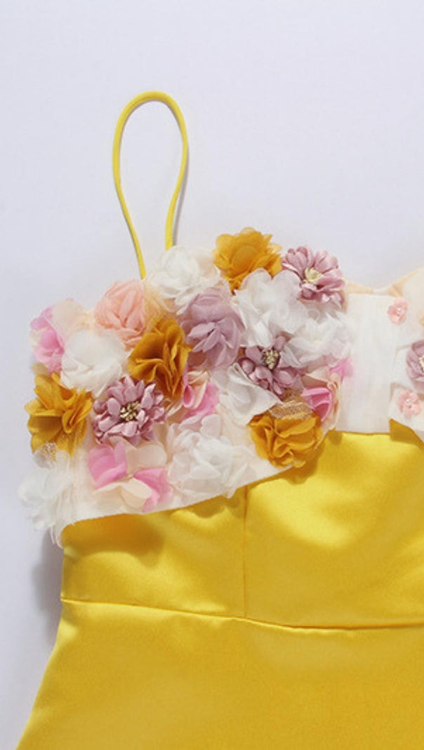AIIZIE YELLOW FLOWER ONE WORD LED MIDI DRESS - product image