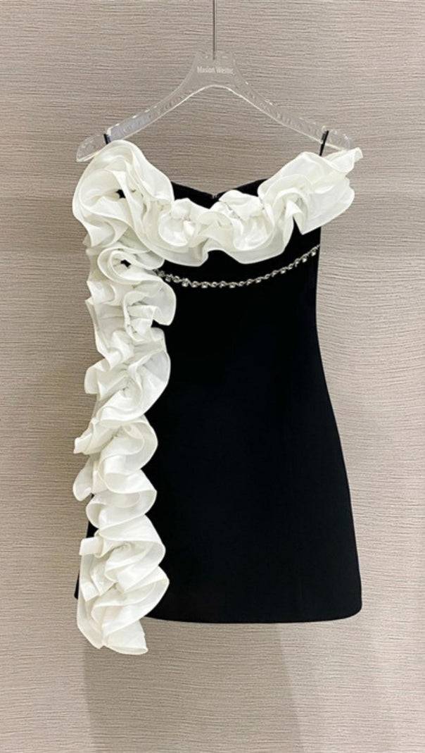 AIIZIE RUFFLE STRAPLESS BANDAGE MINI DRESS IN BLACK - product image