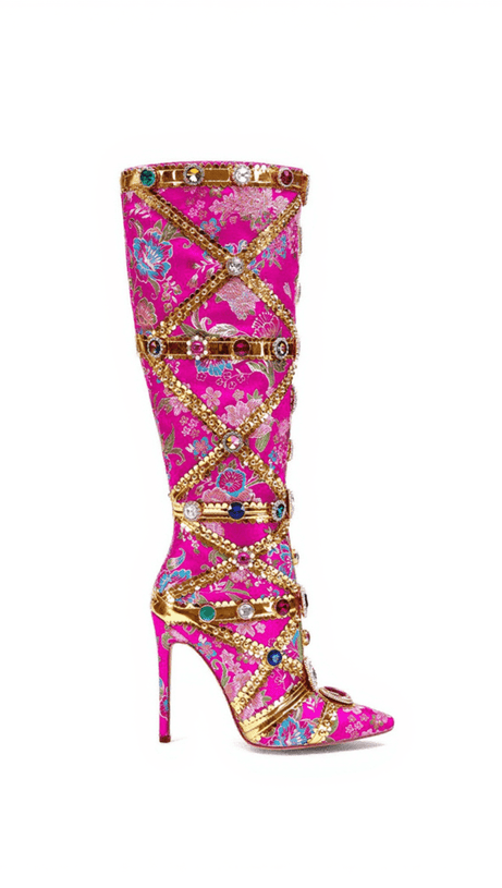 Tesni-Stiefel mit Blumenmuster und Strasssteinen